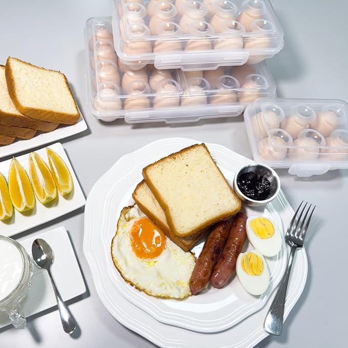 Egg Holder Camping, Egg Holder for Fridge, Portable Egg Tray with Lid, Stackable Egg Storage with Safety Buckle, 6 Grid Egg Container, Clear White