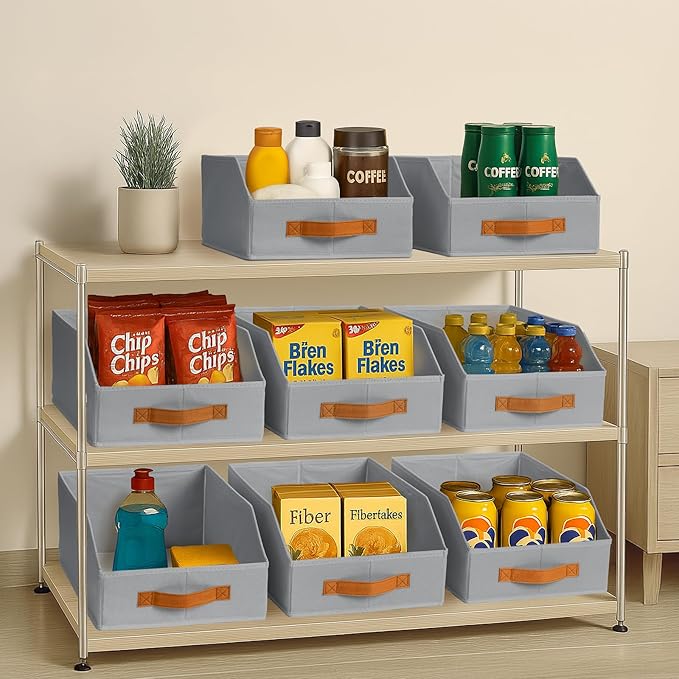 Homsorout Fabric Storage Bins for Organizing - 6 Pack Large Trapezoid Collapsible Storage Bins with Front Handle, Closet Organizers and Storage for Bedroom, Home Shelves, Small Spaces, Grey