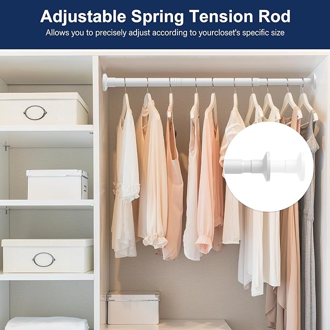 No Drilling Closet Rod, 27.5-39 Inches Hanging Closet Rod for Clothes, Closet Bar & Pole Heavy-duty, Closet Rods for Hanging Clothes For Closet Wardrobes Bathroom Laundry RV Curtains,White