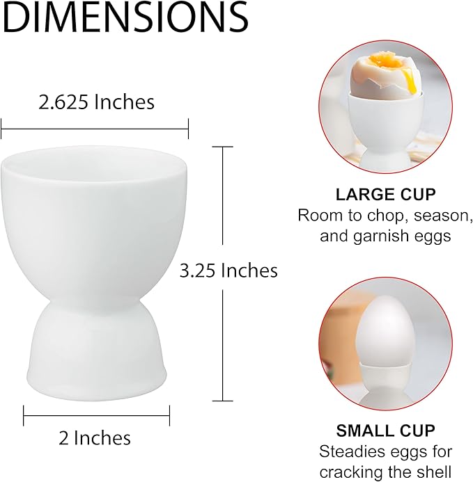 HIC Kitchen Double Egg Cup, Fine White Porcelain, Set of 6