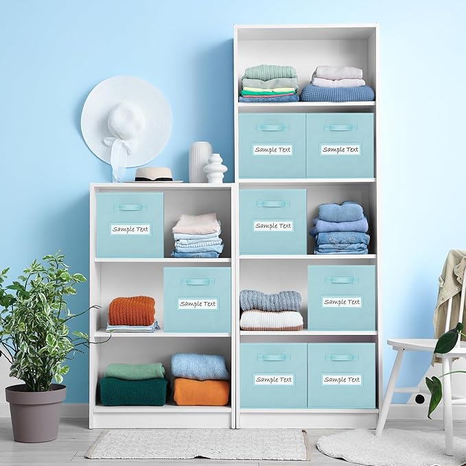 artsdi 13x13 storage cube bins (Set of 10) Foldable Fabric storage cubes with 10 Labels Window Cards & a Pen,13 inch cube storage bins,Closet Organizers for Shelves,Cubby Organizer Boxes,Blue