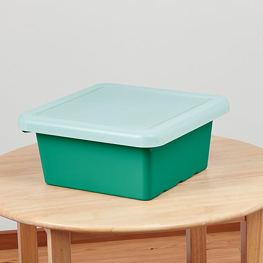 ECR4Kids Square Bin with Lid, Storage Containers, Powder Blue, 4-Pack