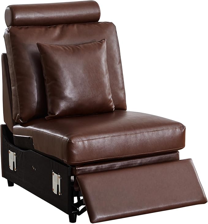 LEVNARY Modular Power Recliner Chair, Faux Leather Upholstered Single Seat with Electric Lift Function, Compatible with Modular Sofa System (Brown)