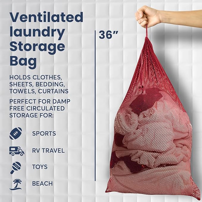 Premium Heavy-Duty Mesh Laundry Bag - Clothes Hamper w/Drawstring - Home & College Essentials Burgundy (36"x24")