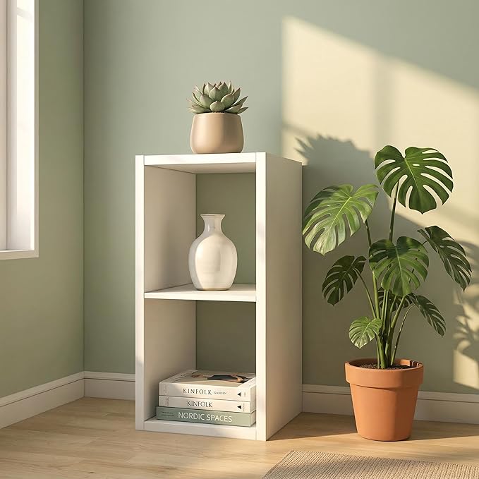 CTESNE【2026 Wooden Thick Frame 2 Cube Storage Organizer Shelf with Anti-Tipping Kits + Reversible Open Back Bookcase, Horizontal and Vertical Dual-use(White,11inch)
