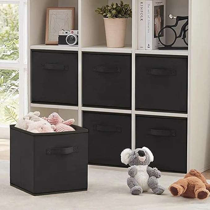 EBIGIC storage bins collapsible storage bins,cube storage organizer (Pack of 3) 10.5 * 10.5 * 11inch,For home and office Collapsible Closet Shelf Organizers, Drawer Organizers(Black)