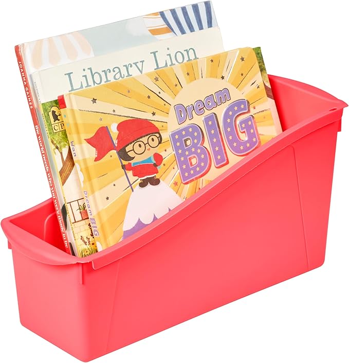 ECR4Kids Linking Plastic Storage Book Bin, Multipurpose Organization, Neon Orange, 10-Piece
