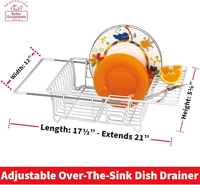 Better Houseware 1423/W White Adjustable Over-the-Sink Dish Drainer