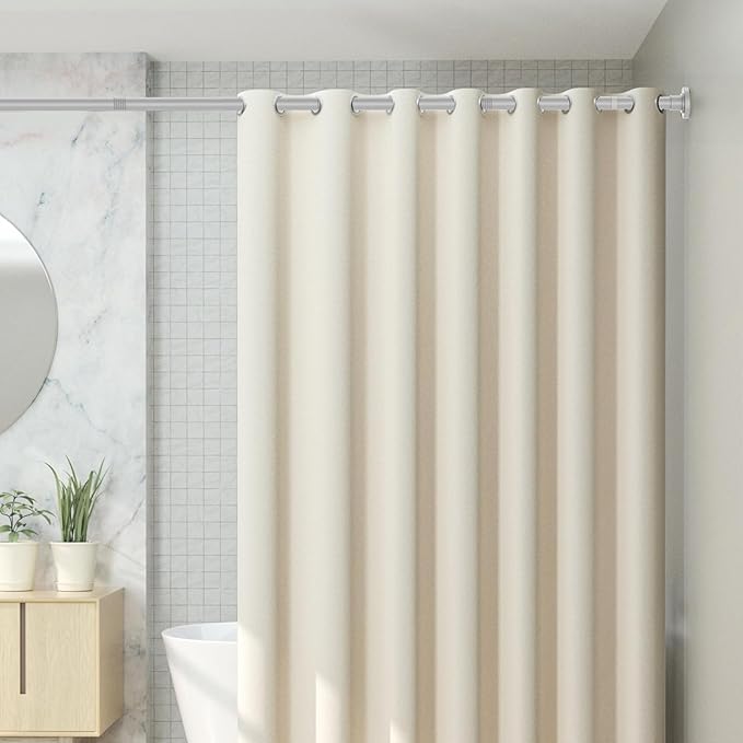CorkLatta Silver Shower Curtain Rod 31 to 80 Inch,1 Inch Diameter Adjustable Spring Tension Stainless Steel Telescoping Rod,Easy Install,No Rust