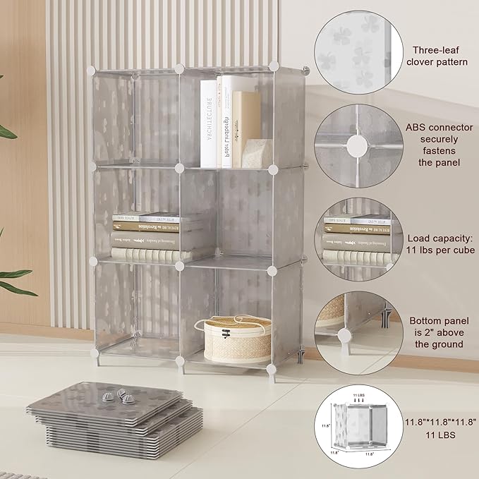 UNKU Cube Storage Organizer, 10 Cube Closet Organizer Storage Shelves, DIY Stackable Bookcase, Clothes Organizer Shelf for Closet, Bedroom, Living Room, Cabinet, Home, Office, Translucent