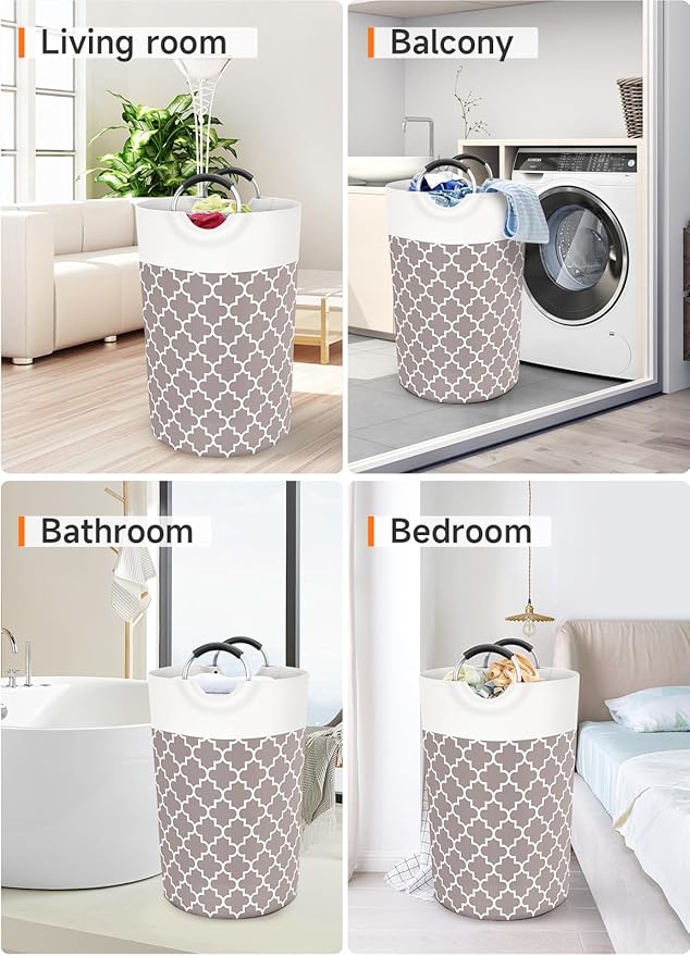 Fabspace Large Laundry Basket Laundry Hamper Bag Washing Bin Clothes Bag Collapsible Tall With Handles Waterproof Travel Bathroom College Essentials Storage For College Dorm, Family (Khaki)115L