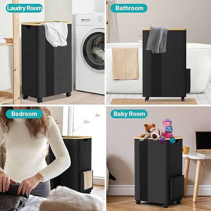 BlissTotes Laundry Basket Laundry Hamper with Lid, Collapsible Laundry Hampers, Laundry Bin, Clothes Hamper Basket with Internal Support & Wheels & Handles for Bathroom, Bedroom (100L, Gray)