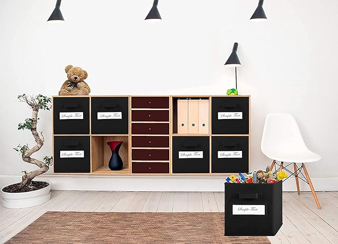 artsdi 11 Inch Storage Cube,Storage bin,cube storage (Set of 10) Foldable Fabric Cube Storage Bins with 10 Labels Window Cards & a Pen,Baskets Containers for Shelves,Closet Organizers Box,Black