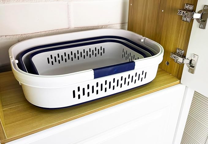 SAMMART 38L (10 Gallon) Collapsible Plastic Laundry Basket - Portable Pop-Up Storage Container/Organizer – Foldable Space Saving Laundry Hamper (2, White/Starry Blue)