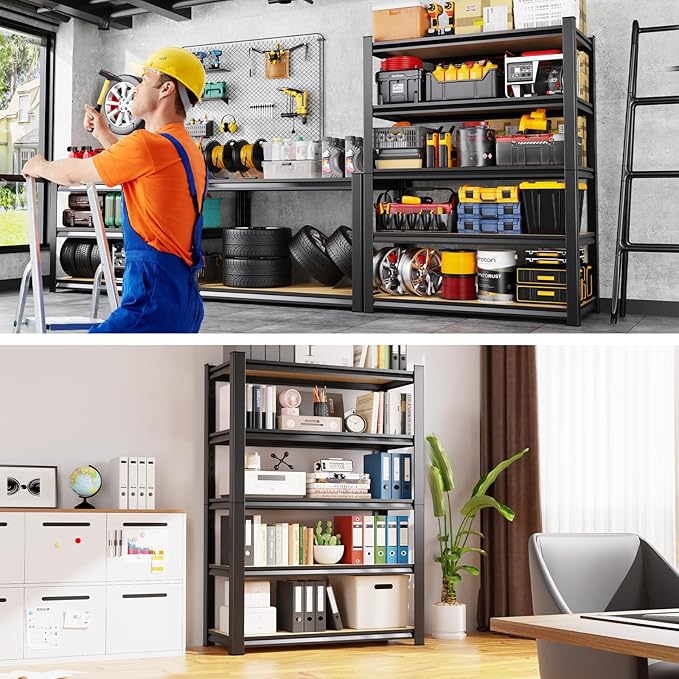 2Pack Storage Shelves, 2500lbs Garage Shelving,Adjustable Heavy Duty Shelving Unit,5T Tall Garage Shelves,Wood Metal Standing Shelf Units,Utility Rack for Kitchen 71.2''H*31.5''W*13.8''D