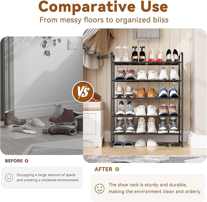 Shoe Rack, 5-Tier Metal Shoe Shelf Storage Organizer for Closet, Entryway, Stackable Black
