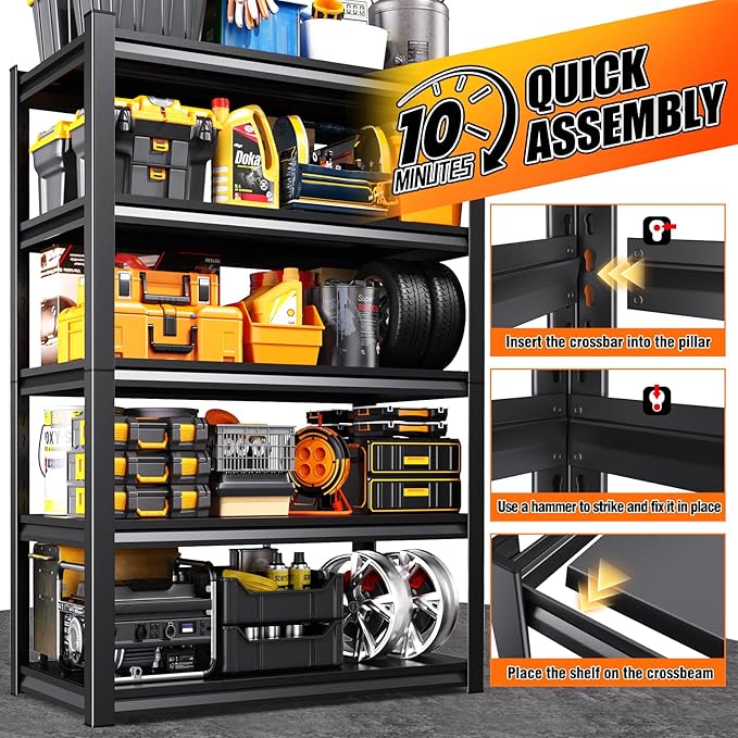 46''W Garage shelving,3000lbs AdjustableTall Heavy Duty Shelving,5T Garage Shelves ,Storage ShelvesUnit,Metal Standing Shelf Units, Utility Rack For Kitchen Warehouse Industrial Basement 71*46*20