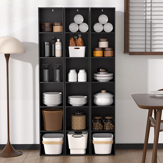 6 Cube Storage Organizer, Narrow Open Shelf Bookcase, Freestanding 6 Cube Storage Shelf, Moisture-Proof Scratch-Resistant Melamine Display Shelf for Bedroom, Living Room, Study, Home,Black