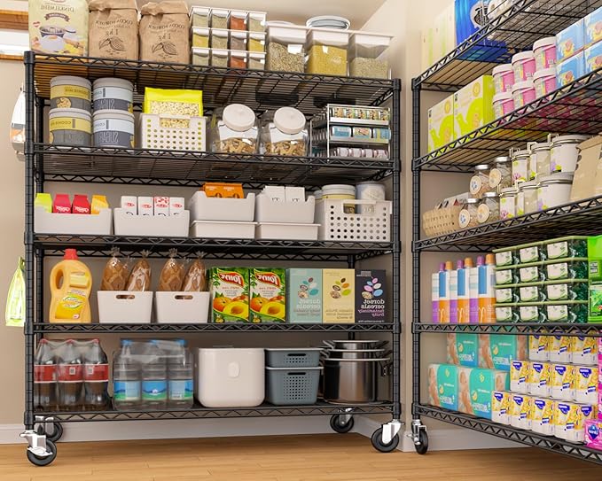 PrimeZone 3 Packs 48" W x 24" D x 81" H Heavy Duty Wire Storage Shelves with Wheels, 5 Tier Adjustable NSF Certified Garage Shelving Unit, Rolling Metal Organizer Shelf Rack for Warehouse, Restaurant