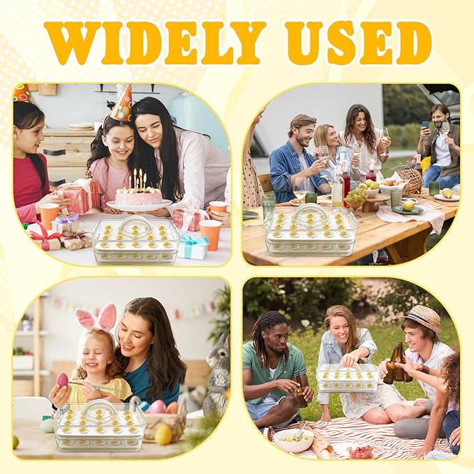 Deviled Egg Containers with Lid & Handle (2 Layer Snap-on) PET Thickened Eggs Holder Inc Egg Slicer Kitchen Tongs Silicone Spatula and Piping Decorating Kit,for Festival Party Brunch