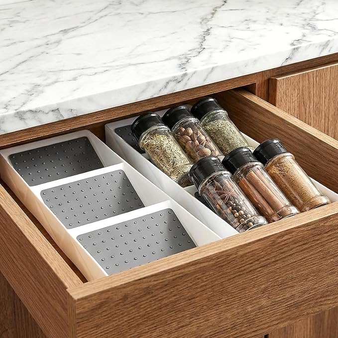 2 Pcs Spice Drawer Organizer, 3 Tier Non-Slip Silicone Seasoning Jars Drawer Insert, Spice Rack Organization for Cabinet, Making up Organizer, Bottle Rack,Bottles Holder,Spice Bottle Organizer