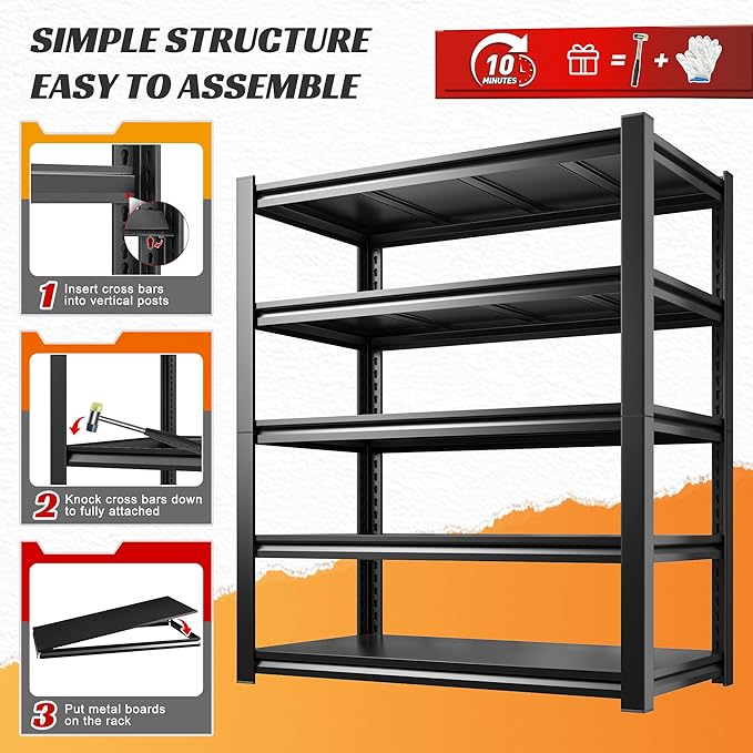 REIBII Garage Shelving 3000 LBS Storage Shelves Adjustable Heavy Duty Shelving Units and Storage Rack for Garage, Basement,2 Pack