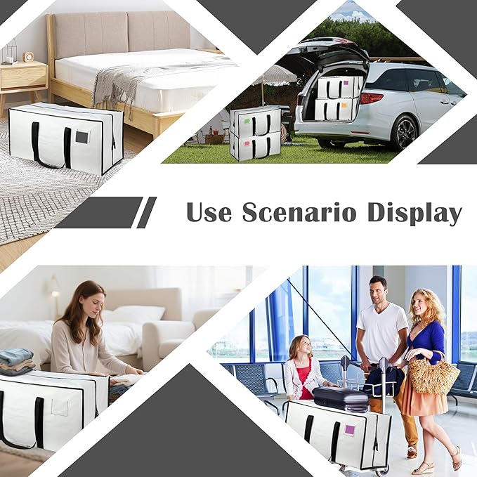 6 Pack Moving Bags with Full-Open Side Zipper, Extra Large 93L Heavy Duty Waterproof Foldable Storage Totes for College Dorm, Moving & Home Organization,White