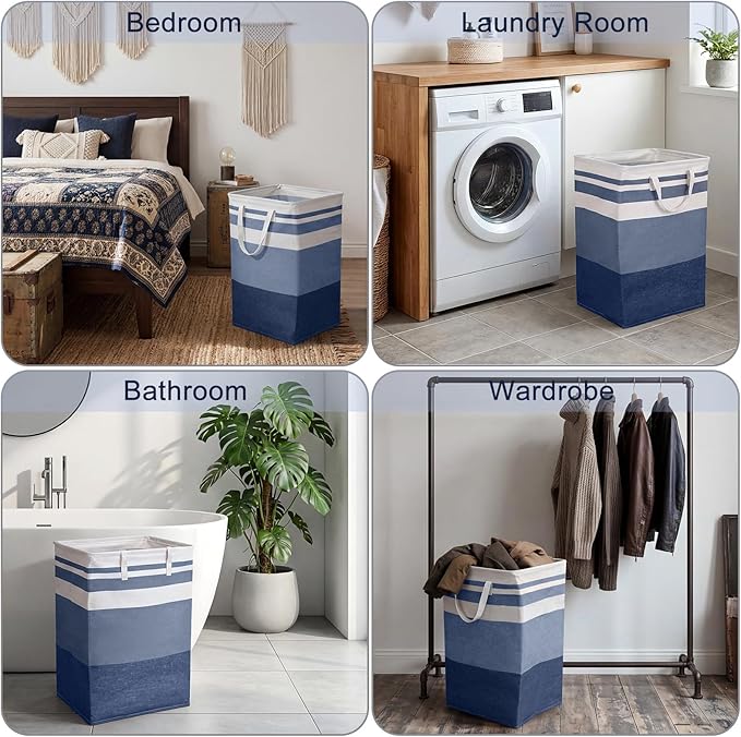 Foaincore 6 Pieces 75 L Laundry Hamper Basket Organizer Large Laundry Bag Bulk Waterproof Collapsible Clothe Storage with Handles for Dorm Room Bedroom Towels (Dark Blue)