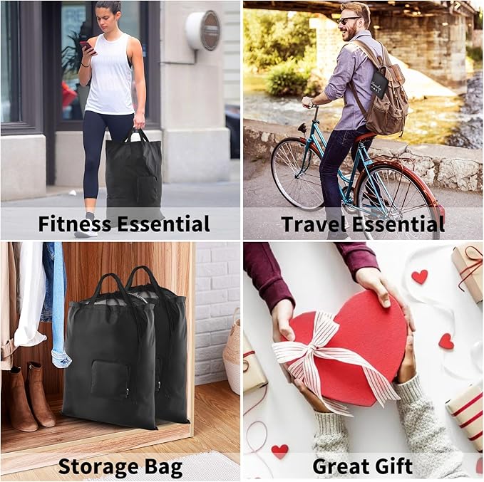 Travel Laundry Bags, 2Pcs JHX Foldable Dirty Clothes Bag 【Upgraded】 with Fixed Drawstring Net, Handles and Carabiner, Portable Laundry Bags for Travel and Fitness (Dark-Black) 30"H x 21"W