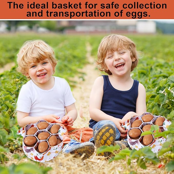 Egg Collecting Basket, Canvas Egg Basket for Gathering with 7 Pouches for Chicken, Duck, Goose, Bird, Various Poultry Collection (Cartoon Chicken Style 3)