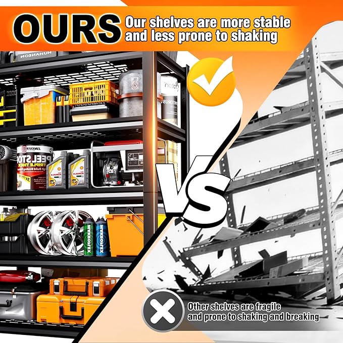 2 Pack-46 ''W Storage Shelves, 71‘’H Garage Shelving, Adjustable Garage Shelves, 3000lbs Heavy Duty Shelving ,5 Tier Garage Storage Shelves,Easy-To-Install Metal Shelf Storage Rack Shelving Unit