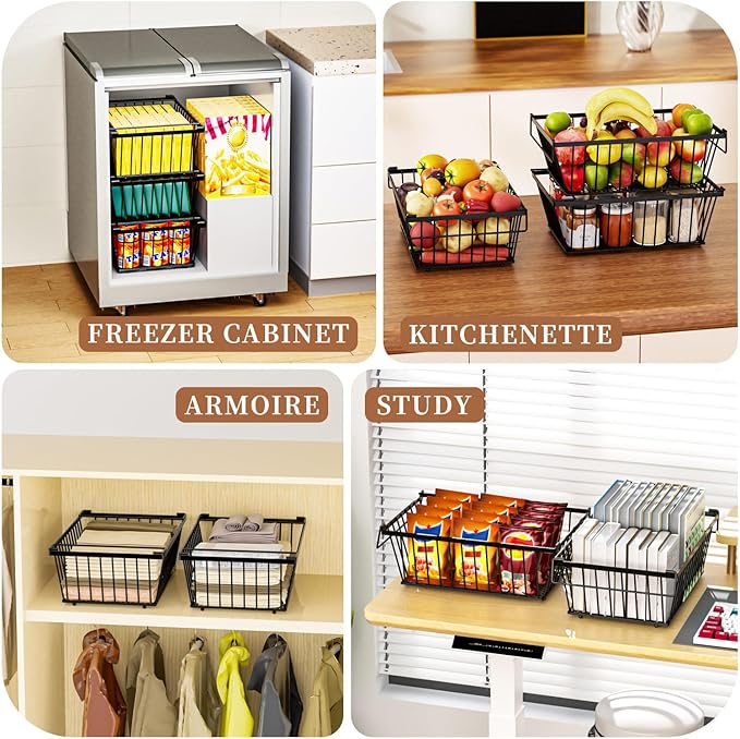 Freezer Organizer Bins ,Enhanced Leak-Proof Bottom,4 Pack Stackable Deep Freezer Organizer Bins for 5 Cu.FT Small Chest Freezer,organization and storage,pantry organizers(for 5 Cu.Ft