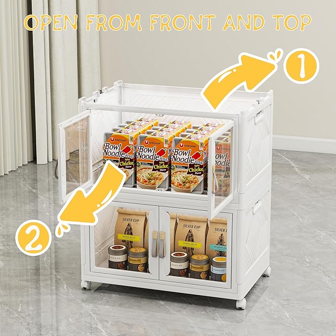 UAMFURI Stackable Storage Bins with Doors & Lids & Wheels, Foldable Collapsible Closet Organizers, Large Storage Cabinet for Bedroom Dorm (6, M)