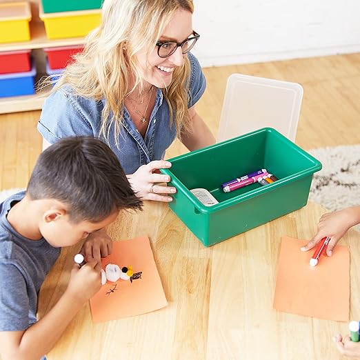ECR4Kids Cubby Storage Bin with Lid, Multipurpose Organization, Assorted, 10-Piece