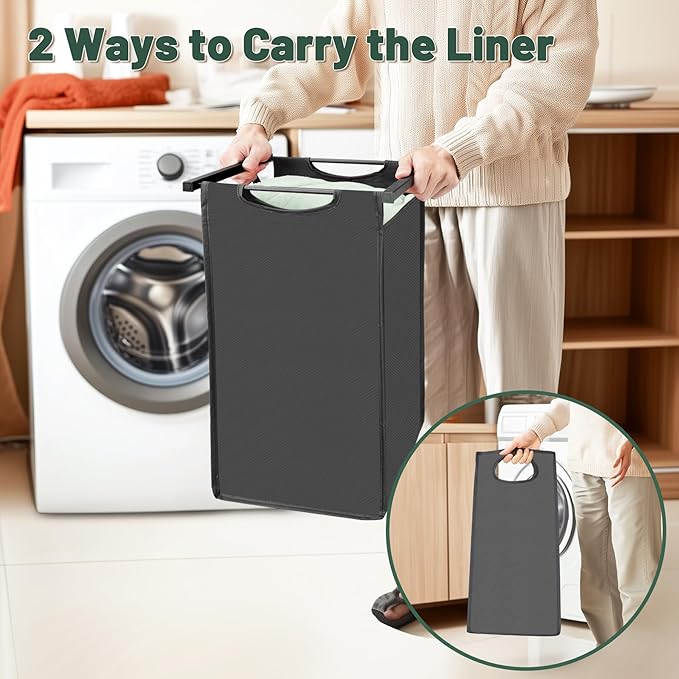 Sonharlar Laundry Hamper, Laundry Sorter with 3 Pull-Out Removable Oxford Fabric Bags Cloth Laundry Basket 3 x 10 Gallons (Grey and Charcoal Black)