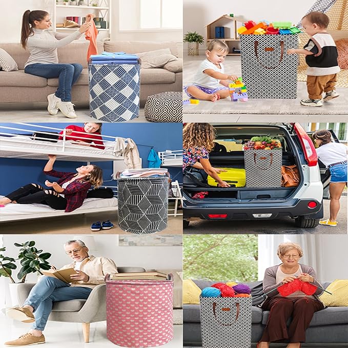 Waterproof Laundry Hamper Collapsible Laundry Basket Leather Handle Laundry Bag Large Clothes Storage Toy Organization for Bathroom Bedroom Laundryroom College Dorms (97-Satisfied laundry hampers)