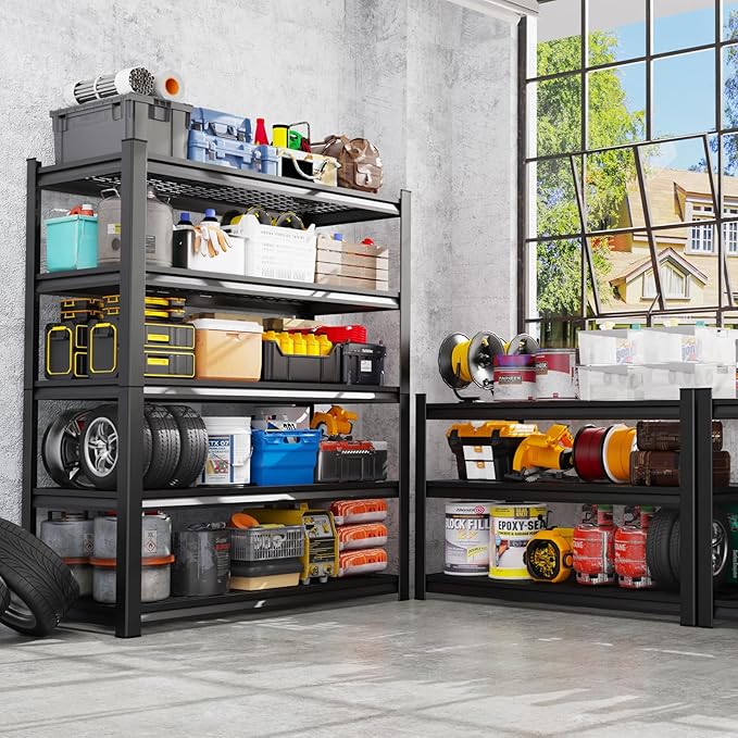 72" H Heavy Duty Garage Shelving 5-Tier Storage Shelves, Adjustable Metal Shelving Unit, Utility Garage Organizer Shelf for Basement, Pantry, Warehouse, Supermarket, 59" W x 19.7" D x 72" H