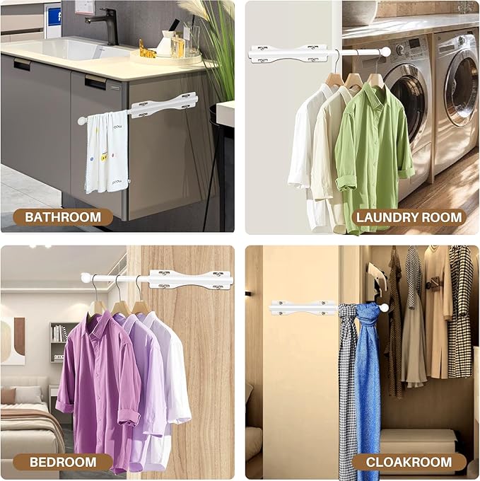 12" Valet Rod For Closet Pull Out Slide Out Adjustable Heavy Duty Valet Rod For Closet, Laundry Room, Bedroom, Bathroom(White 2PACK)
