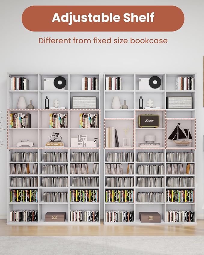 DVD Storage Shelf with Adjustable Shelves, 9-Tier Modern Media Tower for CDs, DVDs, Video Games, DVD Rack Cabinet Organizer for Living Room, Bedroom, Office