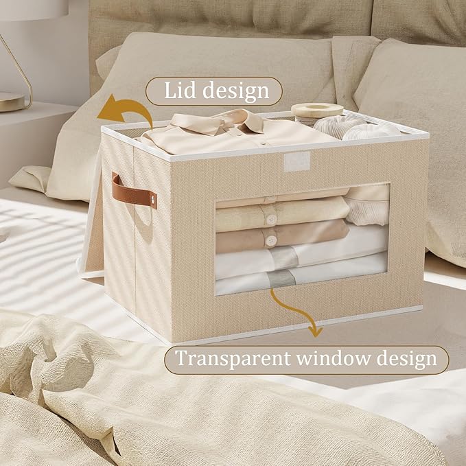 Cloth Storage Boxes, Storage Bins with Lids, 10.2 x 7.8 x 6.7 Inch Closet Organizers for Shelves Bedroom Office Organization, Beige, 5-Pack