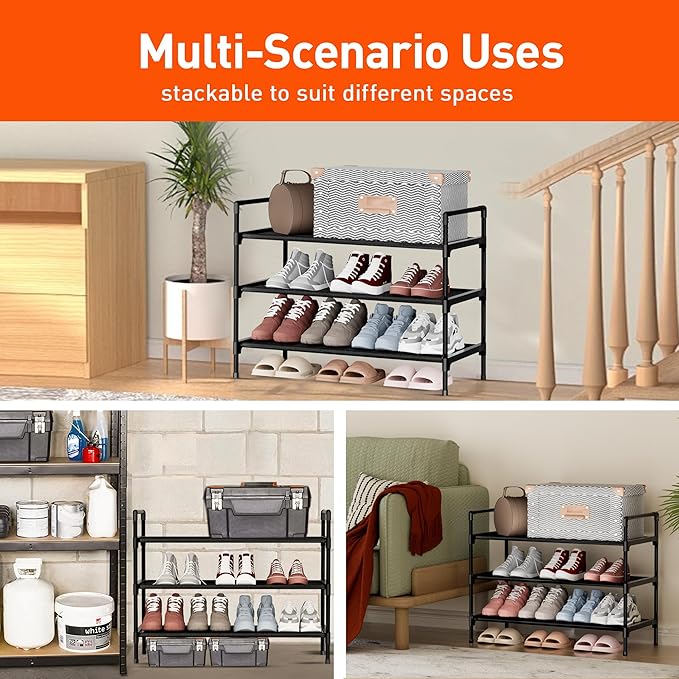 Shoe Rack 3 Tier Shoe Organizer Shoe Storage Shoe Rack for Narrow Hallway Entryway Bedroom Easy Assembly (Black)