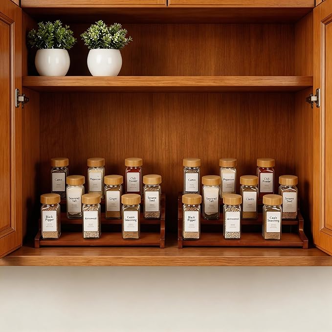 Bamboo Spice Rack,3-Tier Spice Rack Organizer for Cabinet or Pantry (Walnut, M)