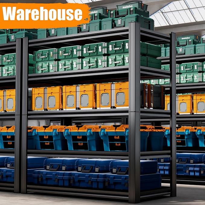 78''H Garage Shelving Heavy Duty Garage Storage Shelves, 3600 LBS Adjustable 6 Tier Industrial Shelving Unit, Metal Utility Shelf for Basement, Warehouse and Workshop (78''Hx46''Wx18''D, Black)