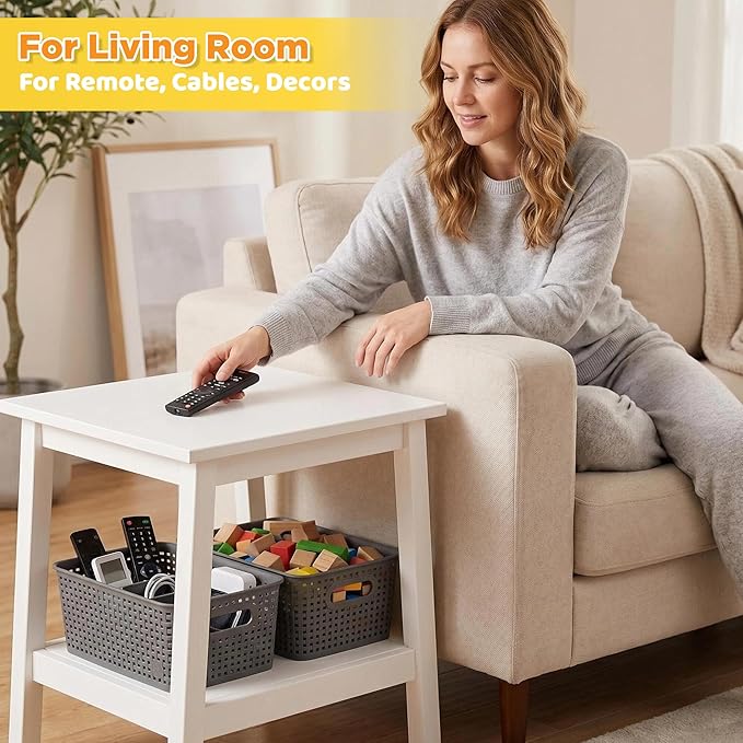 AREYZIN Plastic Storage Baskets Bins With Lid Organizing Container Lidded Knit Storage Organizer Bins for Shelves Drawers Desktop Closet Playroom Classroom Office, 6 Pack
