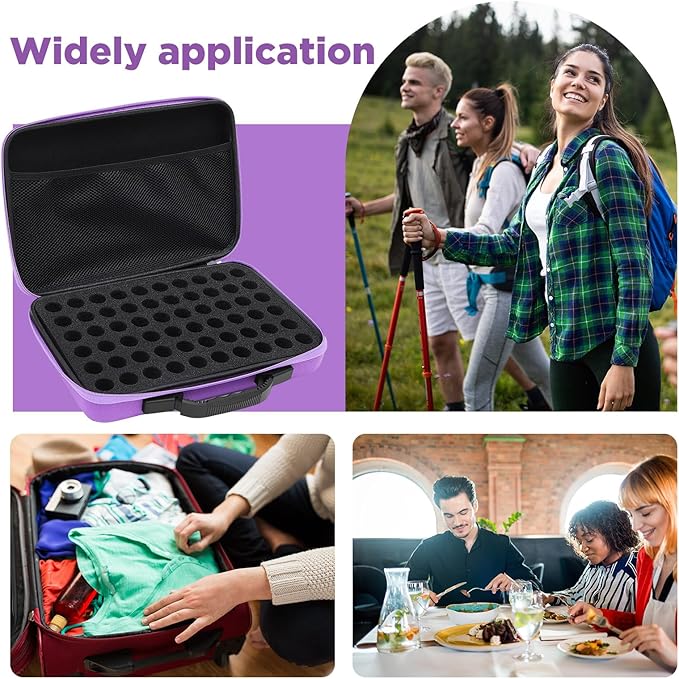 Teenyyou 60 Slots Insulin Peptide Fridge Carrying Case Vial Holder Storage Protector Bag, Fits Standard 10ml Vials, Insulin Cooler Travel Kits Case Organizer Diabetes Protector(Purple)