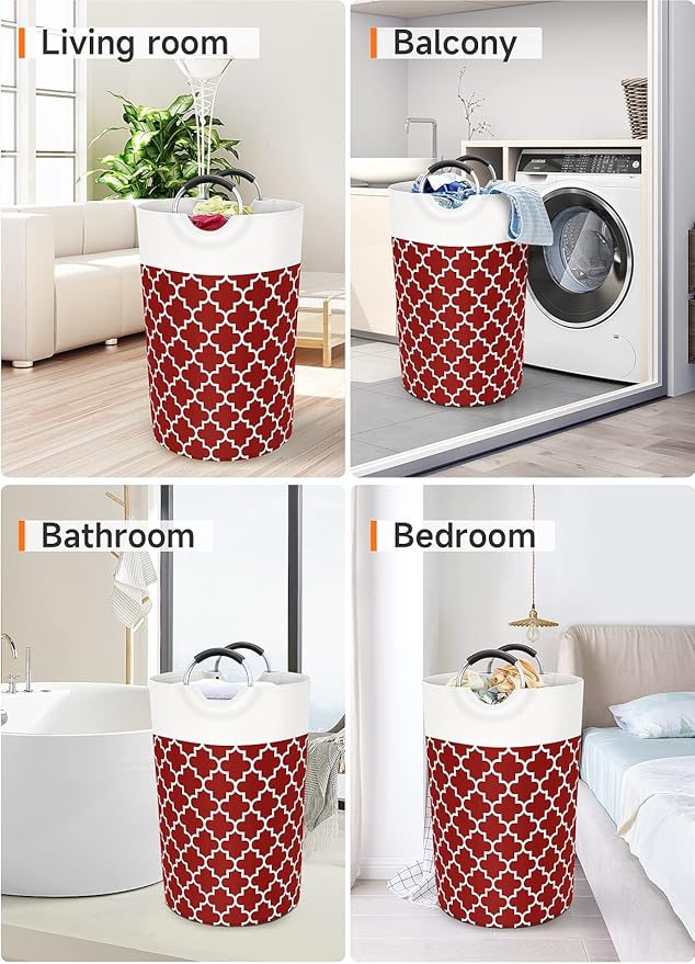 Fabspace Large Laundry Basket Laundry Hamper Bag Washing Bin Clothes Bag Collapsible Tall with Handles Waterproof Travel Bathroom College Essentials Storage for College Dorm, Family, 115L (Red)