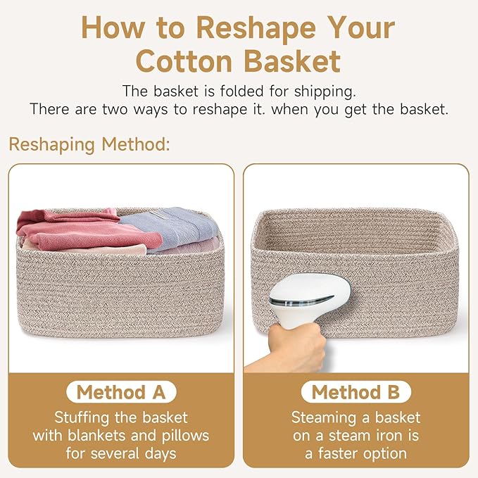 3-Pack Storage Baskets for Organizing | Woven Shelf Toy Basket | Rope Baskets for Gifts Empty | Closet Organizer Bins with Handles | Cube Decorative Box | 11.8×7.8×5.1”|Sky Blue