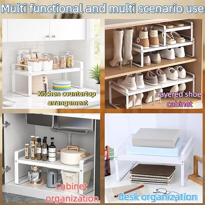 1-Tier Expandable Metal Shoe Rack (H:7"), Adjustable Long 14.17"–25.2", Heavy-Duty Free-Standing Shoe Shelf for Closet, Entryway & Small Spaces(1PCS/White)