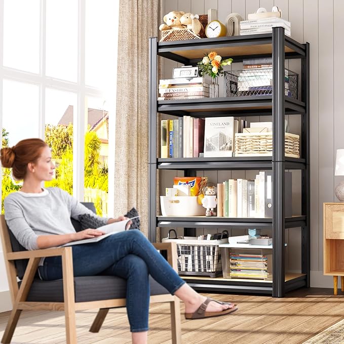 2 Pack Garage Shelving Heavy Duty Storage Shelves, Metal Adjustable Shelving Unit, Utility Garage Organizer Shelf for Basement, Pantry, Kitchen, Warehouse,12" Dx28 Wx71.2 H Black