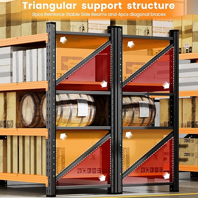 60" Wide Garage Shelving Heavy Duty, 24" Deep Large Storage Shelves, 4 Tier Tall Steel Industrial Shelving, 5000 LBS Adjustable Standing Shelf for Warehouse/Shop 60" W x 24" D x 70" H